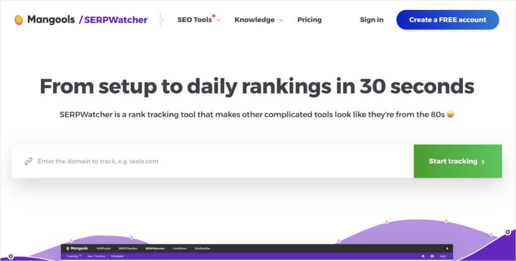 SERPWatcher by Mangools, a keyword ranking report software.