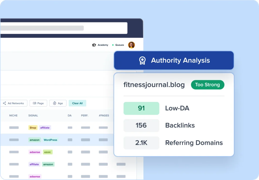See which websites have low authority to know who you can outrank.