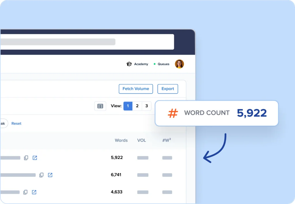 Content Planning See the word count of top-ranking content.